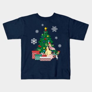 Cow And Chicken Around The Christmas Tree Kids T-Shirt